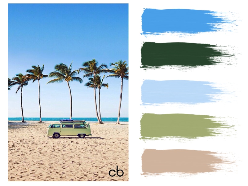 color blends, color combination, mini bus, excotic place, beach