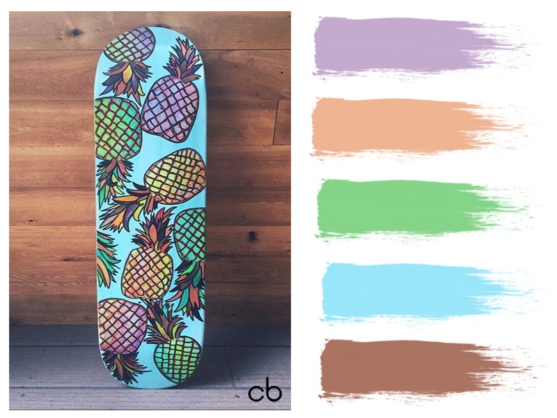 Picture,cb, color blends, color combination, color, skateboard with pineapples